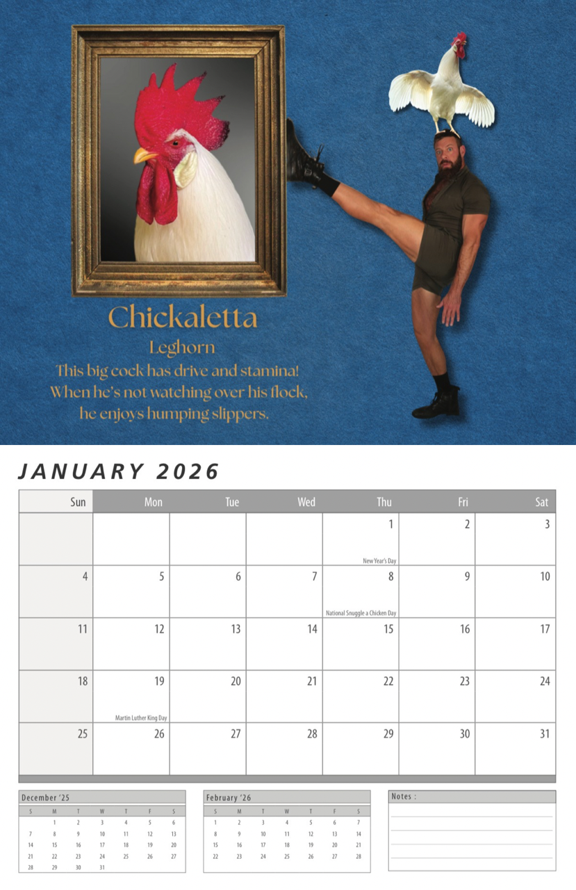 the cock whisperer 2026 calender with Jake Nodar Chicken Rooster